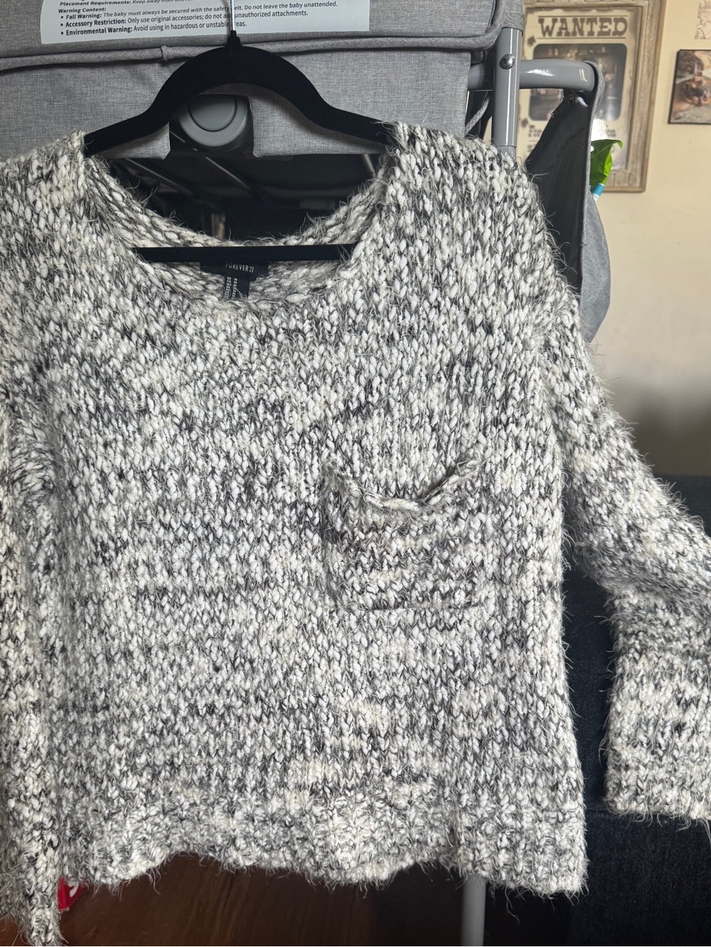 Forever 21 Heathered Cream & Gray Chunky Crewneck Sweater